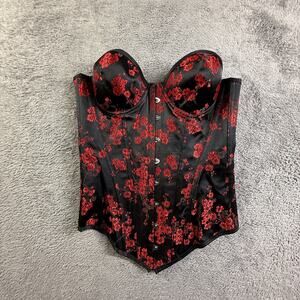 Tesa Corset Top 34 Gothic Red Black Floral Bustier Lace Up Vintage Style